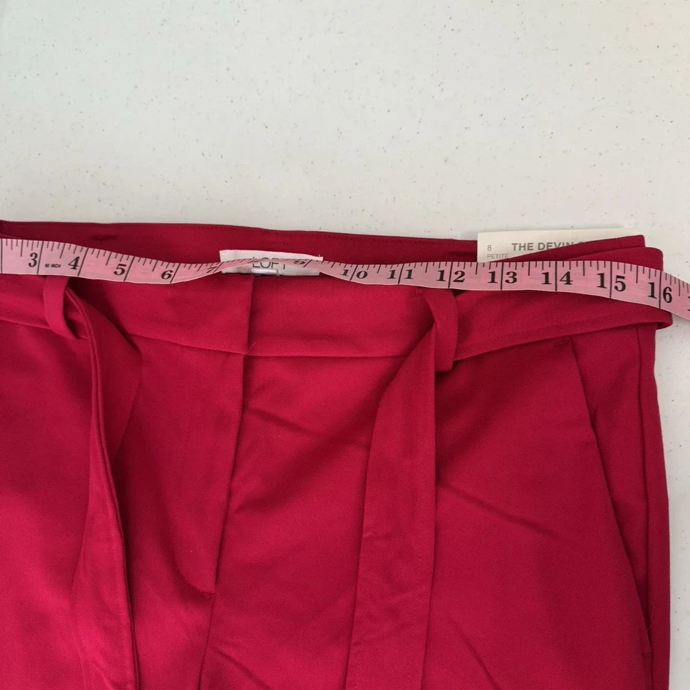 LOFT Devin Slim Pants Women's 8 Petite Red Tie Waist Straight Leg Stretch Cuffed - Picture 10 of 13